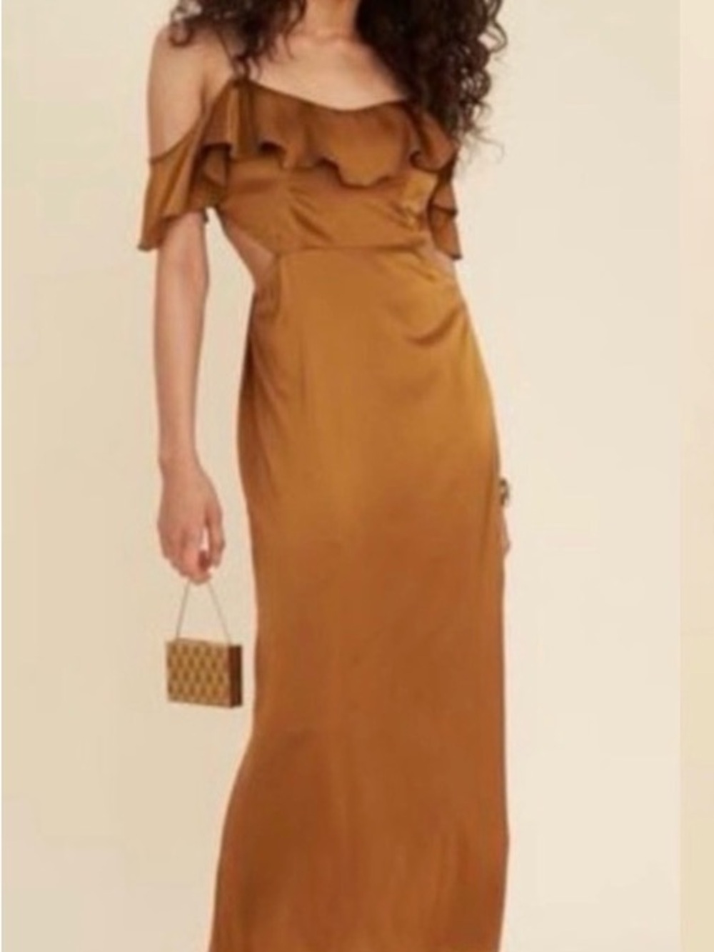 LPA Ruffle Silk Dress in Caramel Brown